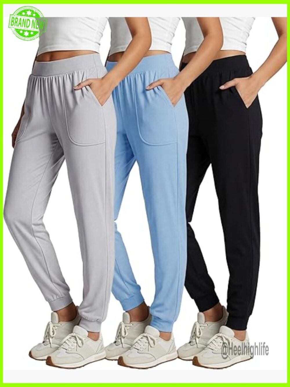 3 Pack Ribbed Lounge Joggers High Waisted Sweatpants with Pockets